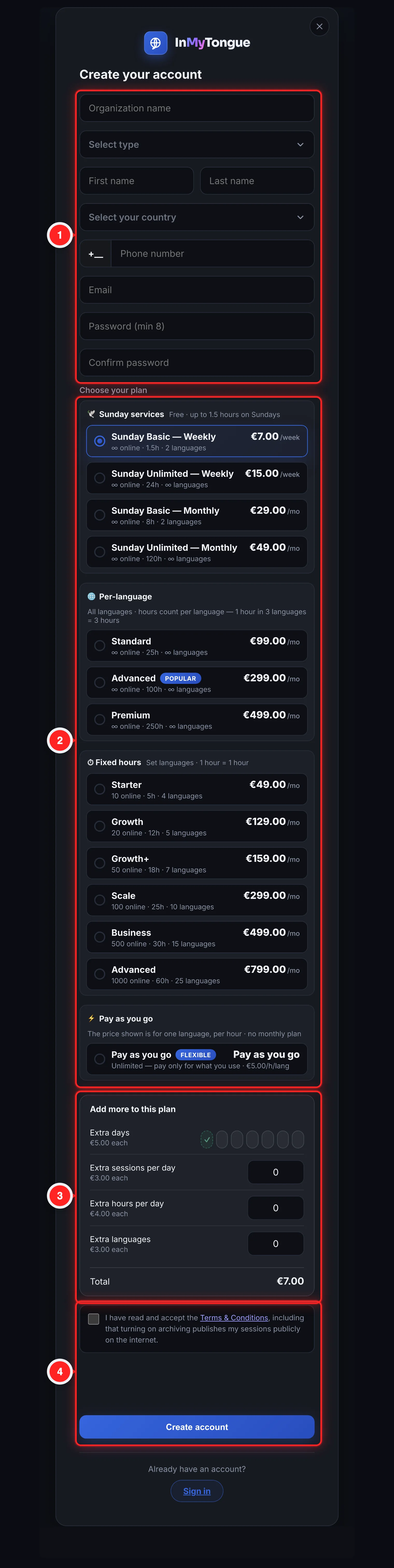 Create account