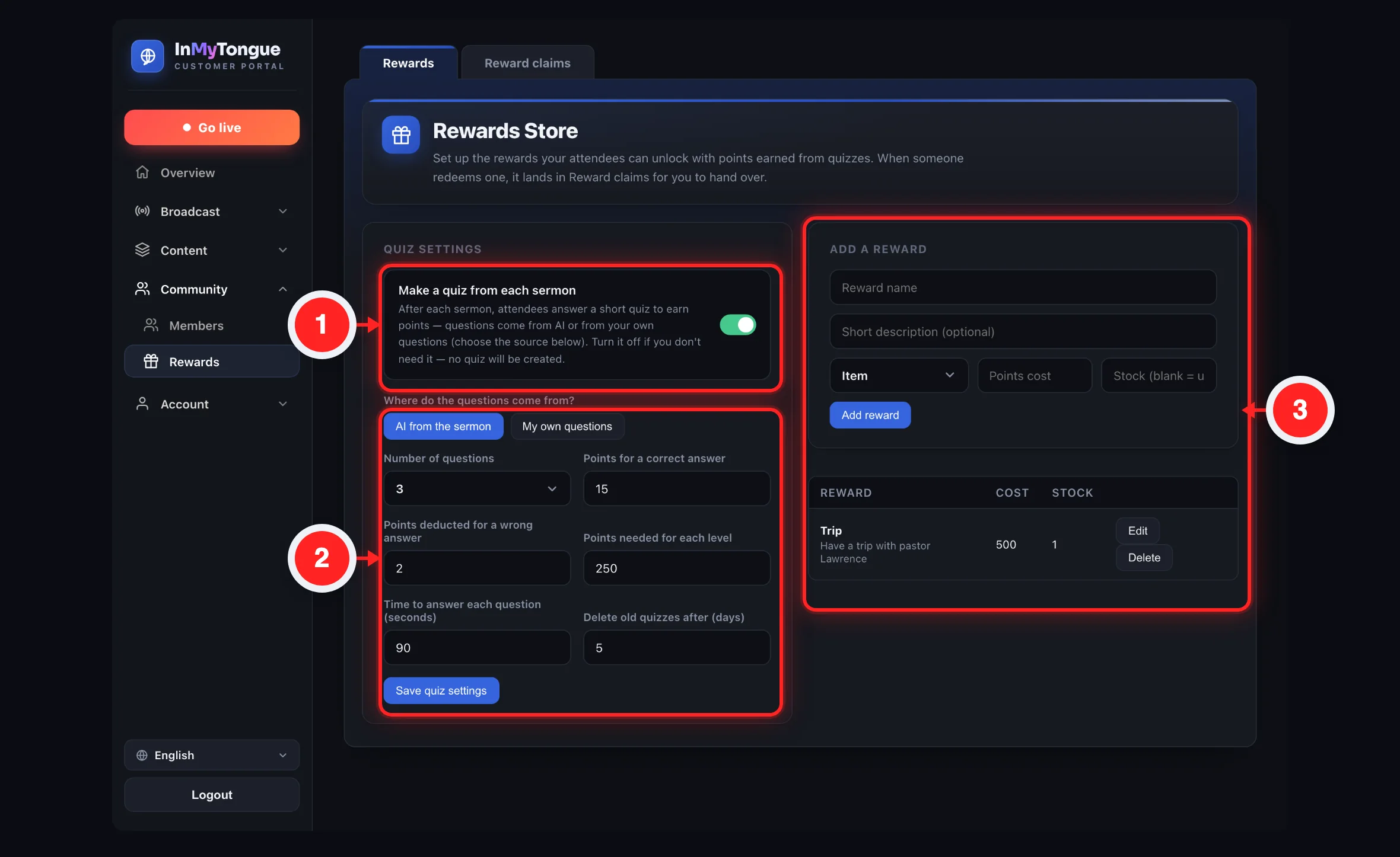 Rewards & quiz